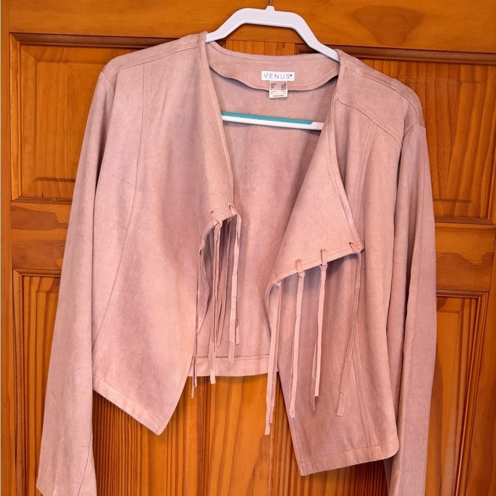 NWOT VENUS XL Blush Pink Open Front Fringe Jacket Never Worn - Picture 2 of 9
